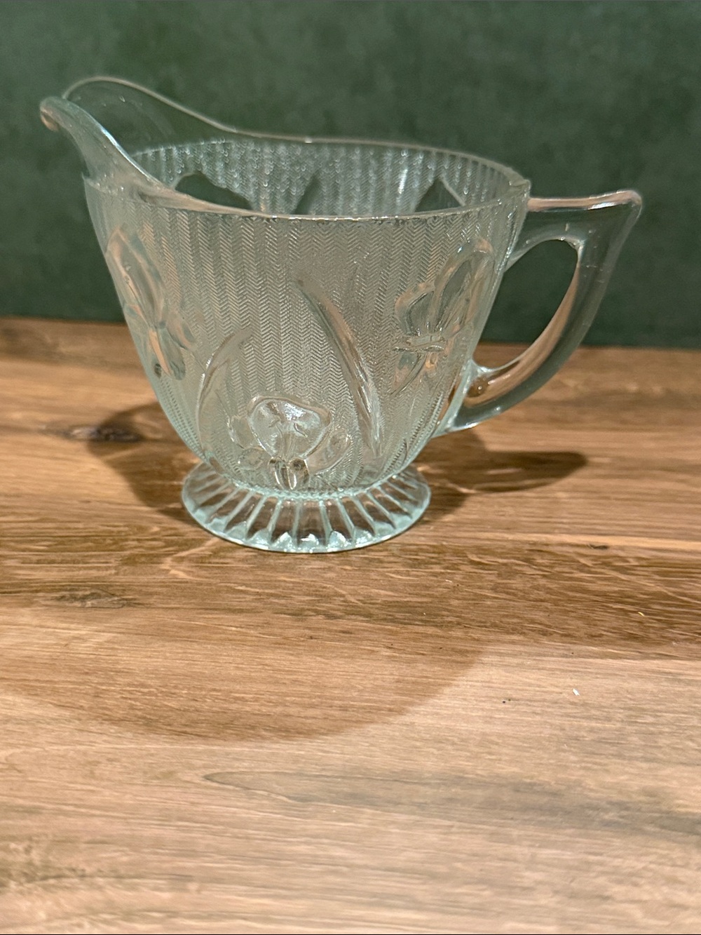 Embossed Iris Glass Creamer Pitcher